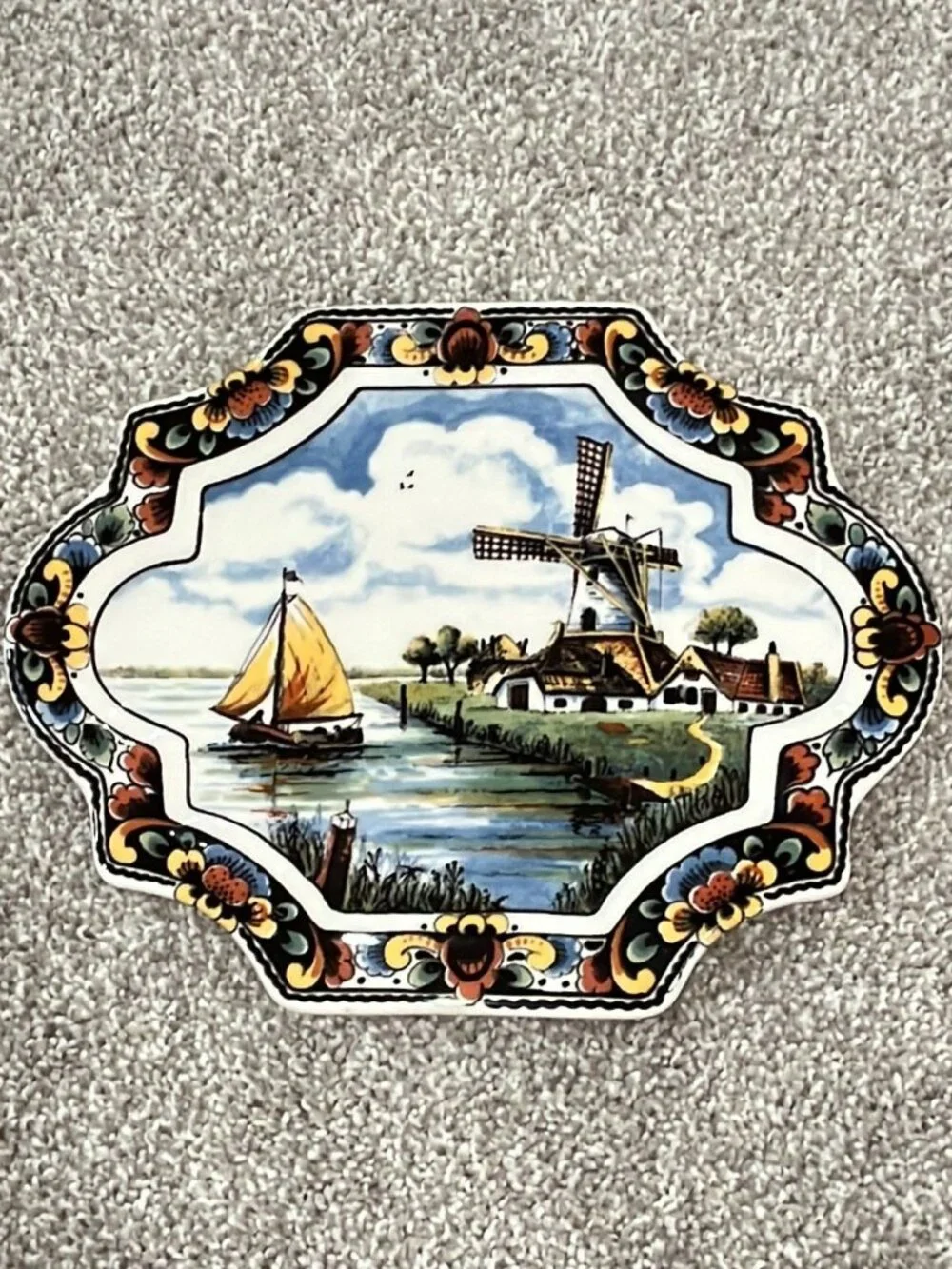 Vintage Delfts Jasmijn Holland Handwerks Polychrome Wall Plaque with COA